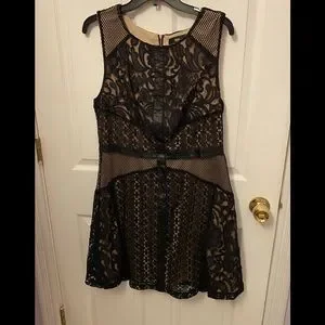 Mossimo Supply Co. Dresses | Black Lace, Net, Leather Dress With Nude Underlay | Color: Black/Cream | Size: Xl | Sweet81703's Closet Mossimo Supply Co. Dresses | Black Lace, Net, Leather Dress With Nude Underlay | Color: Black/Cream | Size: Xl | Sweet81703's Closet